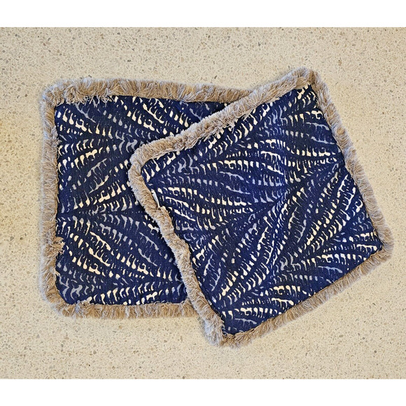 Frontgate Outdoor Patio Animal‎ Print Blue Fringe Pillow Cover 20x20 Set of 2 - Picture 5 of 7